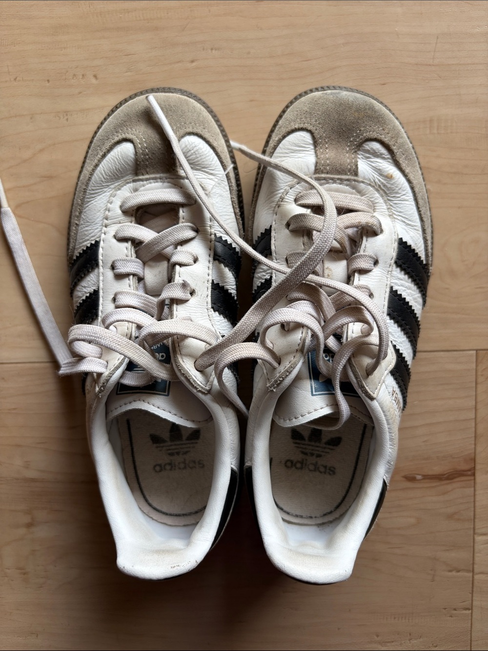 adidas Kids Cream and Black Three-Stripe Samba Sneakers